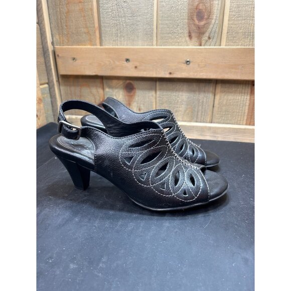 Nurture Penelope Black Open-Toe Slingback Pumps Cutout Leather Upper Size 7 - Picture 2 of 9
